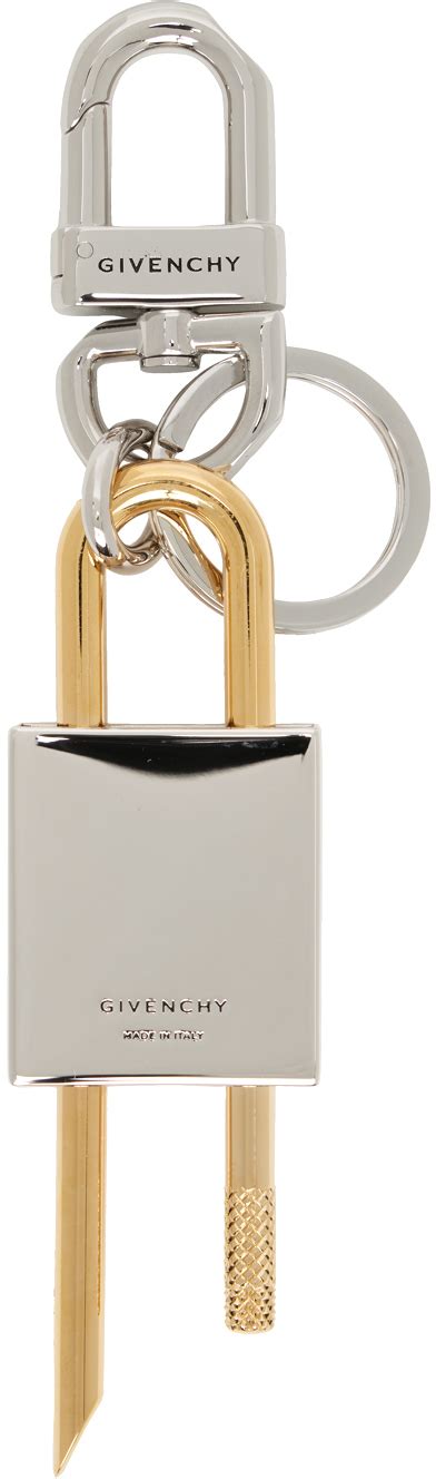 Givenchy: Silver & Gold Padlock Keychain 